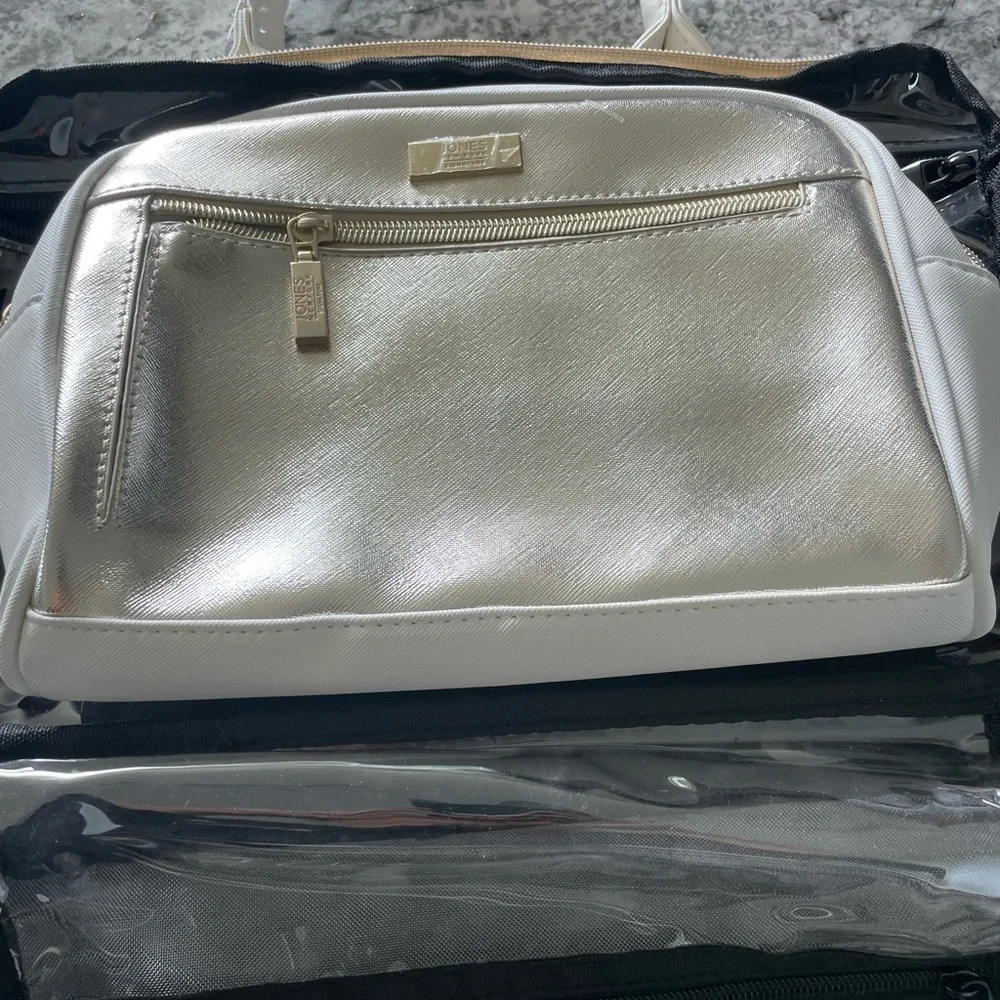 Jones New York Metallic Silver & gold travel cosmetic bag NWT